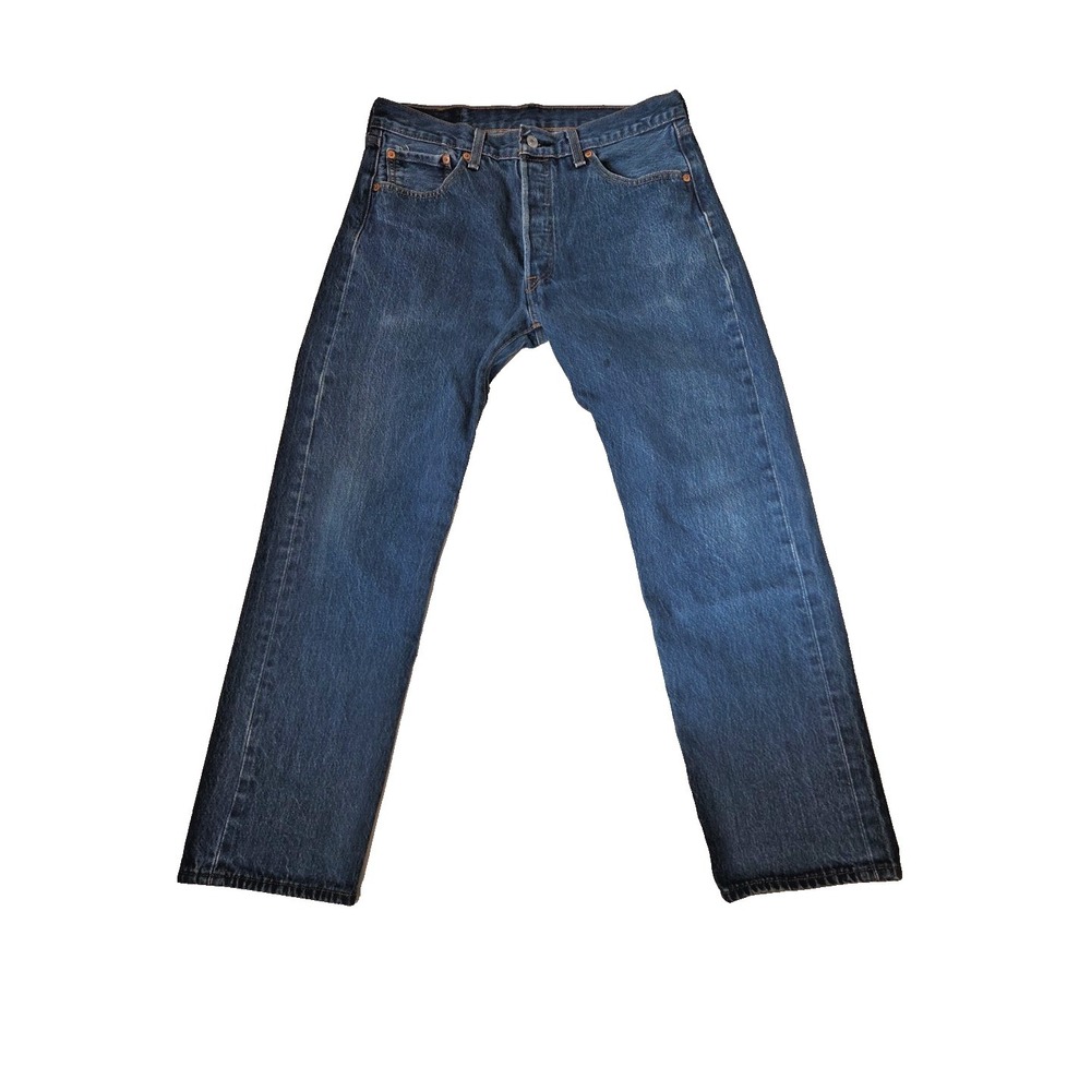 Levis 501 Jeans Mens 34x32 Blue Button Fly Denim Pant Classic Faded Distressed